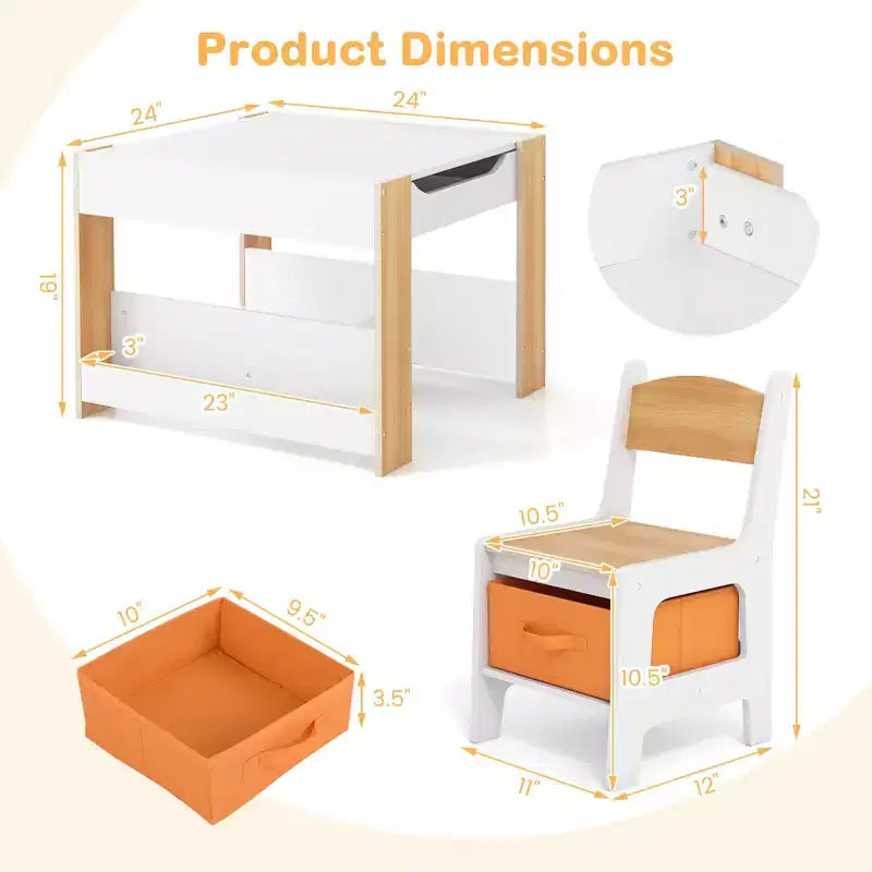 Costway Ensemble table et chaises 4-en-1 pour enfants Table d'activités en bois pour tout-petits avec étagères latérales Beige/Gris