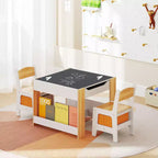 Costway Ensemble table et chaises 4-en-1 pour enfants Table d'activités en bois pour tout-petits avec étagères latérales Beige/Gris