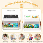 Costway Ensemble table et chaises 4-en-1 pour enfants Table d'activités en bois pour tout-petits avec étagères latérales Beige/Gris