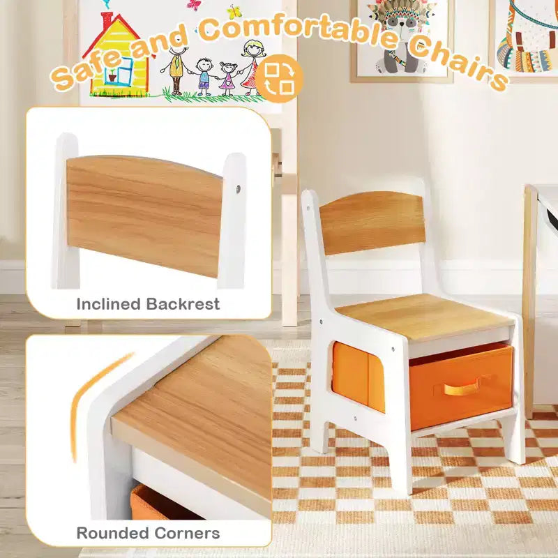 Costway Ensemble table et chaises 4-en-1 pour enfants Table d'activités en bois pour tout-petits avec étagères latérales Beige/Gris