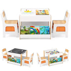 Costway 4-in-1 Kids Table & Chair Set Toddler Wooden Activity Table with Side Bookshelves Beige/Gray