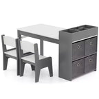 Table et chaises pour enfants Costway avec rouleau de papier Bureau d'étude en bois pour activités ludiques Gris/Naturel