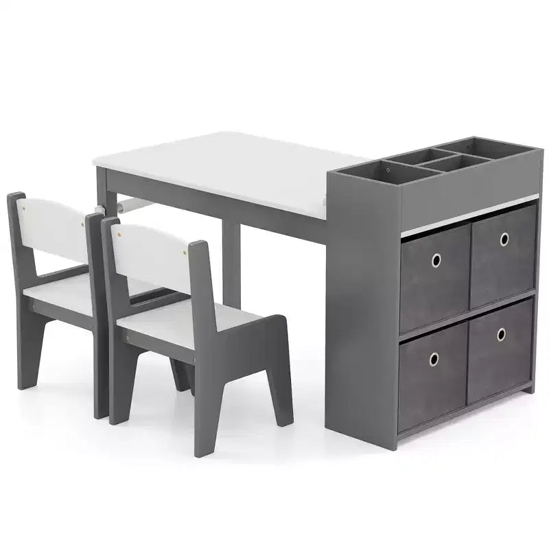 Table et chaises pour enfants Costway avec rouleau de papier Bureau d'étude en bois pour activités ludiques Gris/Naturel
