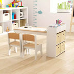 Table et chaises pour enfants Costway avec rouleau de papier Bureau d'étude en bois pour activités ludiques Gris/Naturel