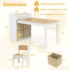 Table et chaises pour enfants Costway avec rouleau de papier Bureau d'étude en bois pour activités ludiques Gris/Naturel