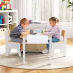 Table et chaises pour enfants Costway avec rouleau de papier Bureau d'étude en bois pour activités ludiques Gris/Naturel