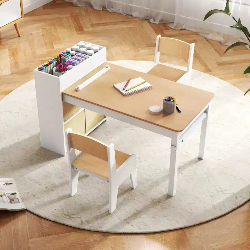Table et chaises pour enfants Costway avec rouleau de papier Bureau d'étude en bois pour activités ludiques Gris/Naturel