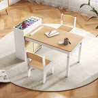 Table et chaises pour enfants Costway avec rouleau de papier Bureau d'étude en bois pour activités ludiques Gris/Naturel