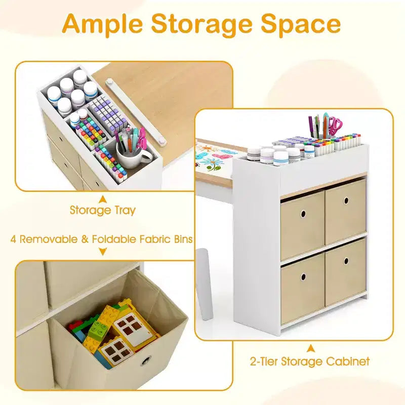 Table et chaises pour enfants Costway avec rouleau de papier Bureau d'étude en bois pour activités ludiques Gris/Naturel