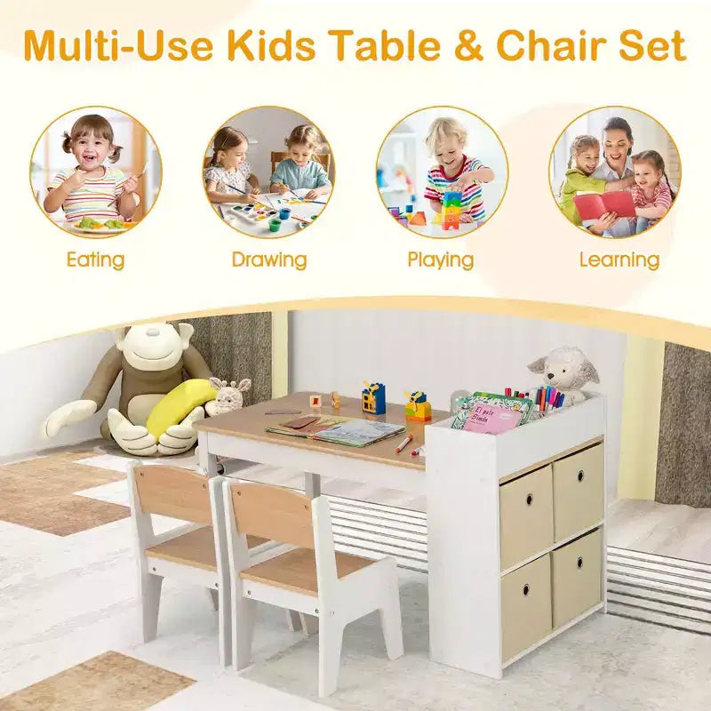 Table et chaises pour enfants Costway avec rouleau de papier Bureau d'étude en bois pour activités ludiques Gris/Naturel