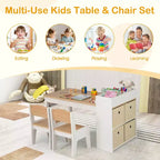 Table et chaises pour enfants Costway avec rouleau de papier Bureau d'étude en bois pour activités ludiques Gris/Naturel