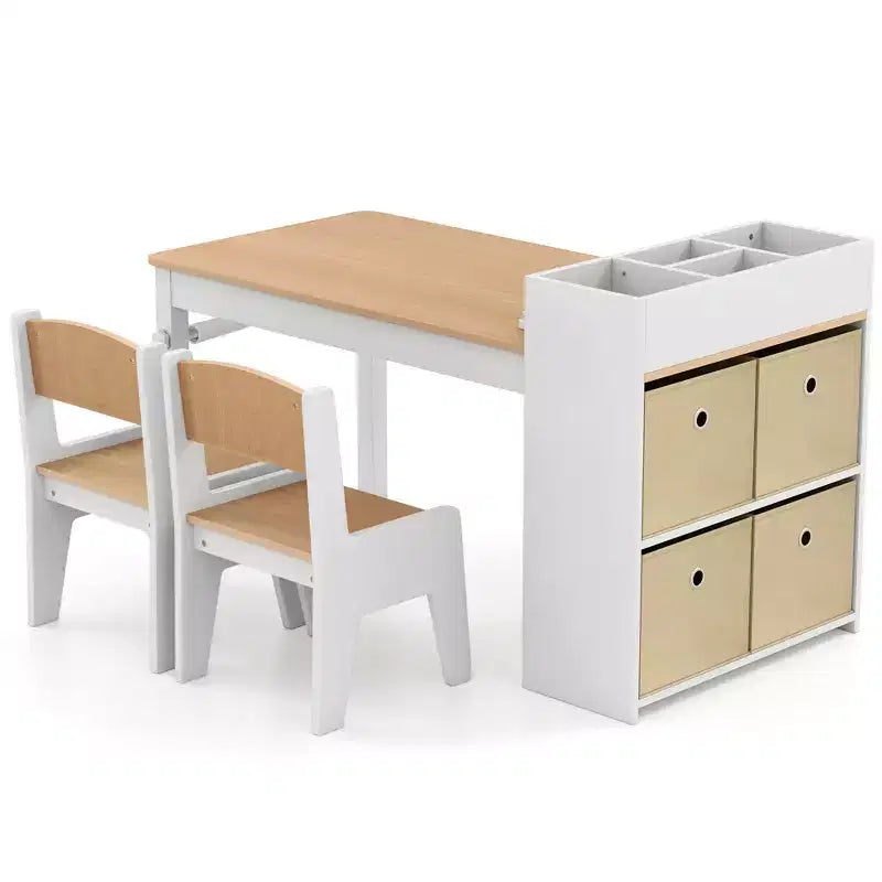 Table et chaises pour enfants Costway avec rouleau de papier Bureau d'étude en bois pour activités ludiques Gris/Naturel