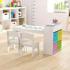 Table et chaises pour enfants Costway avec rouleau de papier Bureau d'étude en bois pour activités ludiques Gris/Naturel
