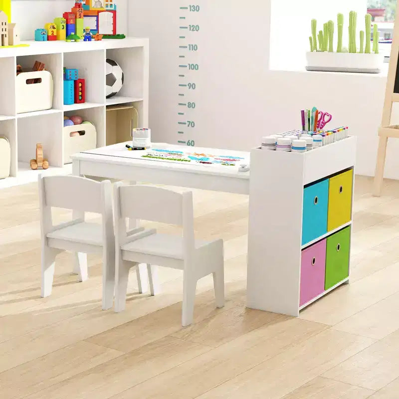 Table et chaises pour enfants Costway avec rouleau de papier Bureau d'étude en bois pour activités ludiques Gris/Naturel