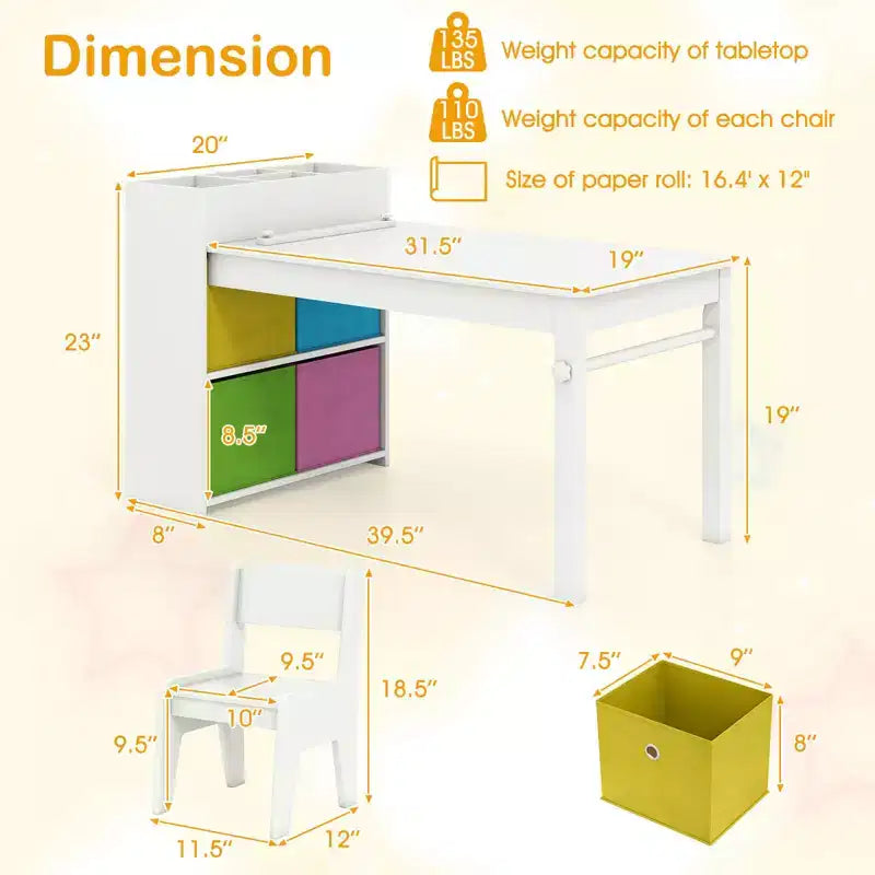 Table et chaises pour enfants Costway avec rouleau de papier Bureau d'étude en bois pour activités ludiques Gris/Naturel