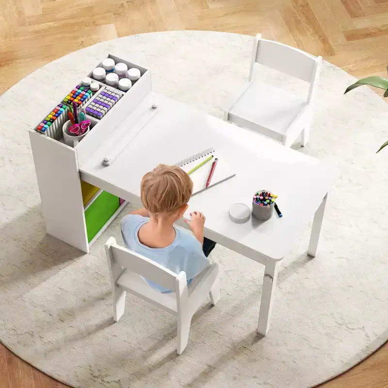 Table et chaises pour enfants Costway avec rouleau de papier Bureau d'étude en bois pour activités ludiques Gris/Naturel