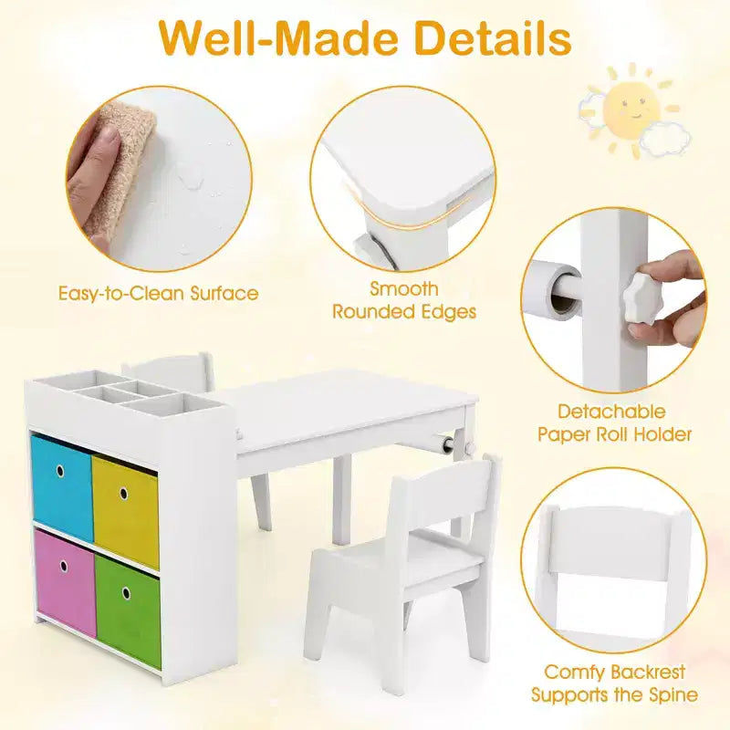 Table et chaises pour enfants Costway avec rouleau de papier Bureau d'étude en bois pour activités ludiques Gris/Naturel