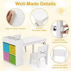 Table et chaises pour enfants Costway avec rouleau de papier Bureau d'étude en bois pour activités ludiques Gris/Naturel