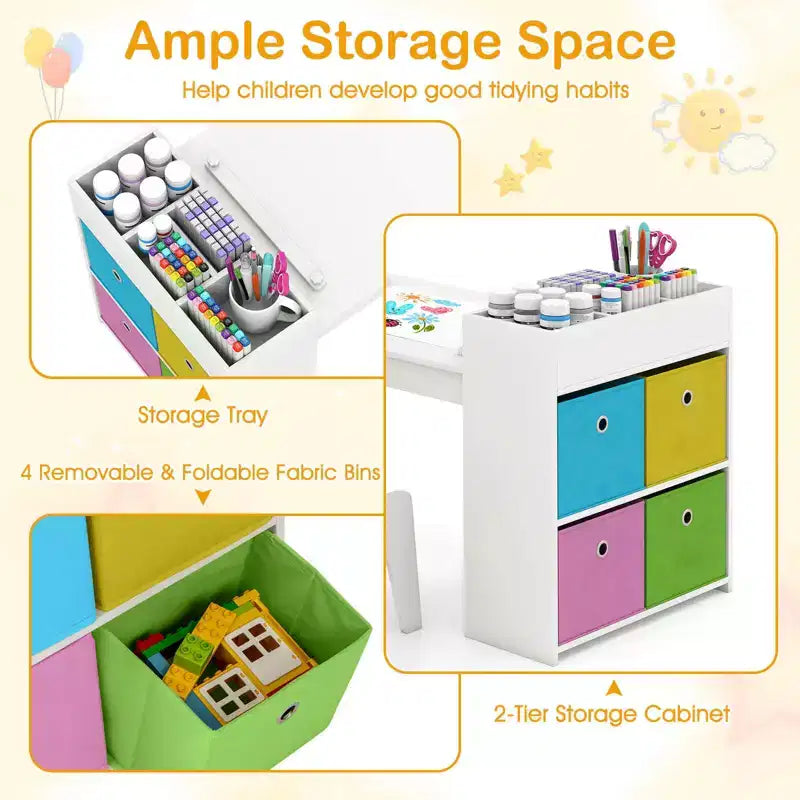 Table et chaises pour enfants Costway avec rouleau de papier Bureau d'étude en bois pour activités ludiques Gris/Naturel