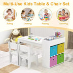 Table et chaises pour enfants Costway avec rouleau de papier Bureau d'étude en bois pour activités ludiques Gris/Naturel