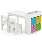 Table et chaises pour enfants Costway avec rouleau de papier Bureau d'étude en bois pour activités ludiques Gris/Naturel