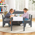 Table et chaises pour enfants Costway avec rouleau de papier Bureau d'étude en bois pour activités ludiques Gris/Naturel