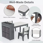Table et chaises pour enfants Costway avec rouleau de papier Bureau d'étude en bois pour activités ludiques Gris/Naturel