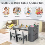 Table et chaises pour enfants Costway avec rouleau de papier Bureau d'étude en bois pour activités ludiques Gris/Naturel