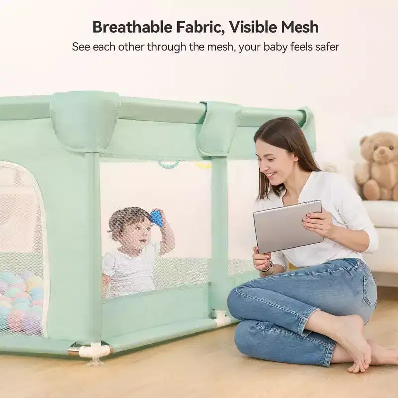 Parc pour bébé GOTGELIF 74x50 à 4 panneaux, spacieux et sécurisé, portable
