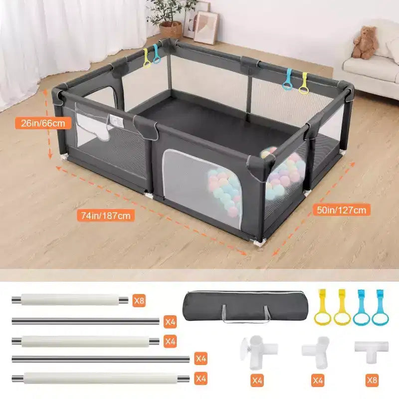 Parc pour bébé GOTGELIF 74x50 à 4 panneaux, spacieux et sécurisé, portable