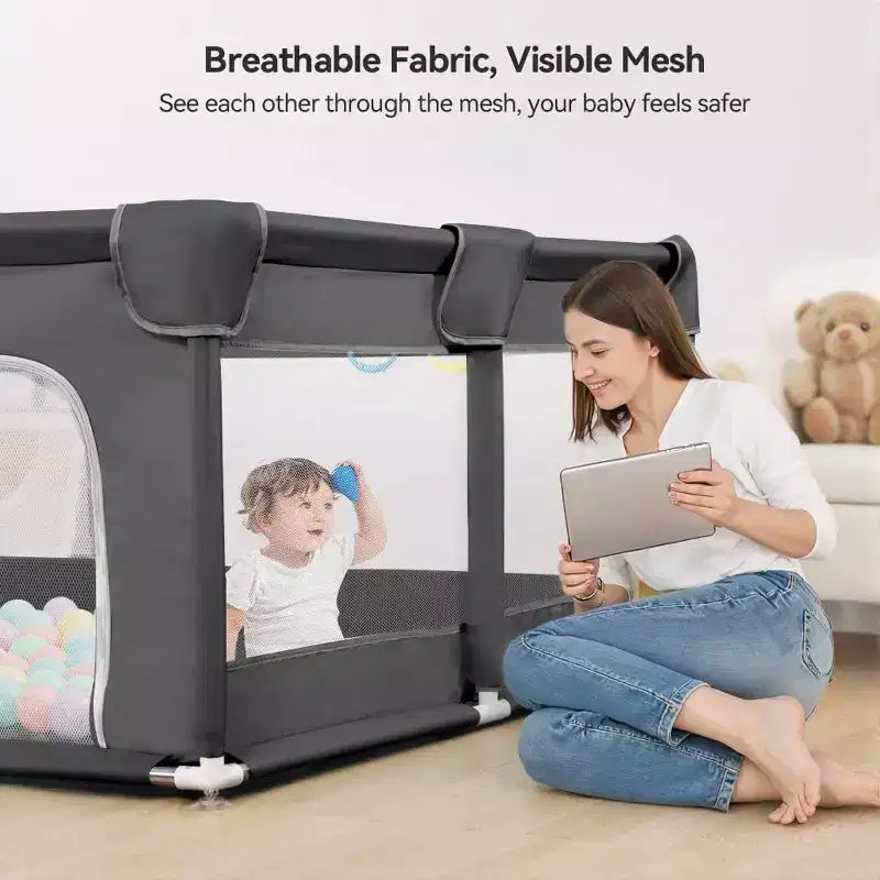 Parc pour bébé GOTGELIF 74x50 à 4 panneaux, spacieux et sécurisé, portable