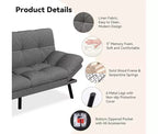 Canapé-lit convertible futon avec dossier réglable et accoudoirs amovibles, causeuse pliable pour petit espace de vie