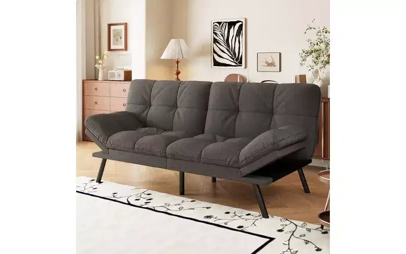 Canapé Futon Convertible Dyonery avec Dossier Réglable et Accoudoirs Amovibles, Causeuse Lit Pliante pour Petit Espace de Salon