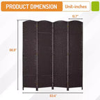 Paravent Pliant 4/6/8 Panneaux Tressé avec Dessus Arrondi pour Maison ou Bureau