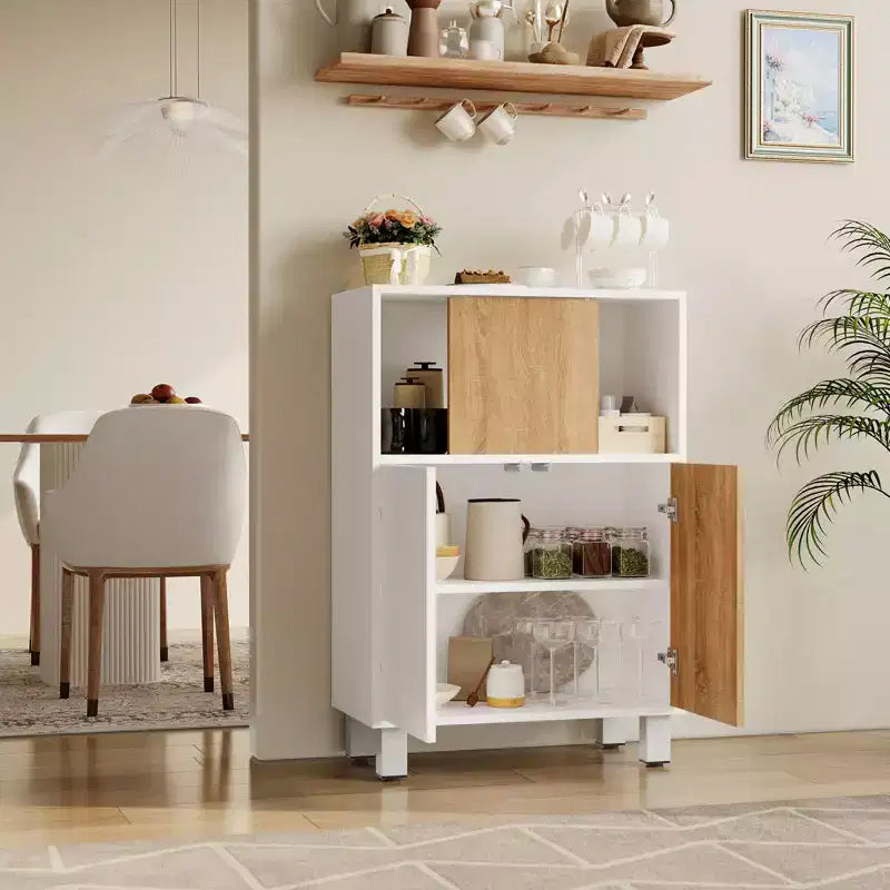 Meuble de rangement en bois - Buffet avec portes coulissantes, étagères réglables, meuble bas de salle de bain, étagère pour petit espace, coin