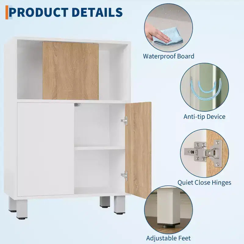 Meuble de rangement en bois - Buffet avec portes coulissantes, étagères réglables, meuble bas de salle de bain, étagère pour petit espace, coin