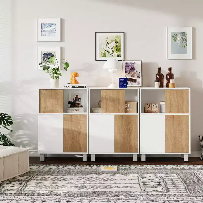 Meuble de rangement en bois - Buffet avec portes coulissantes, étagères réglables, meuble bas de salle de bain, étagère pour petit espace, coin