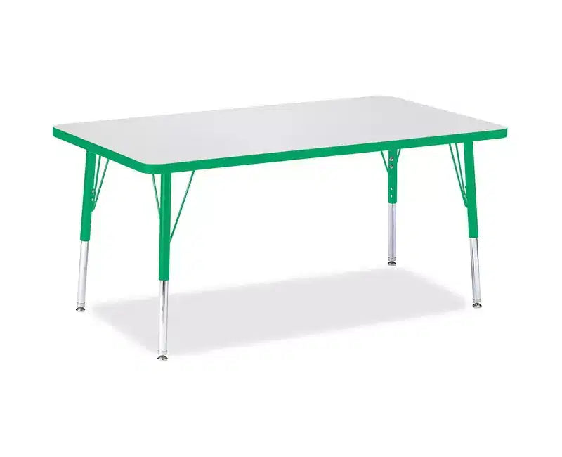 Table rectangulaire Jonti-Craft Berries avec bord coloré, hauteur maternelle (30 x 48 po) verte