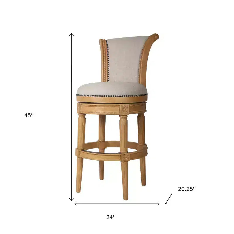 Chaise de bar pivotante HomeRoots de 30 po en tissu beige et bois massif, hauteur bar