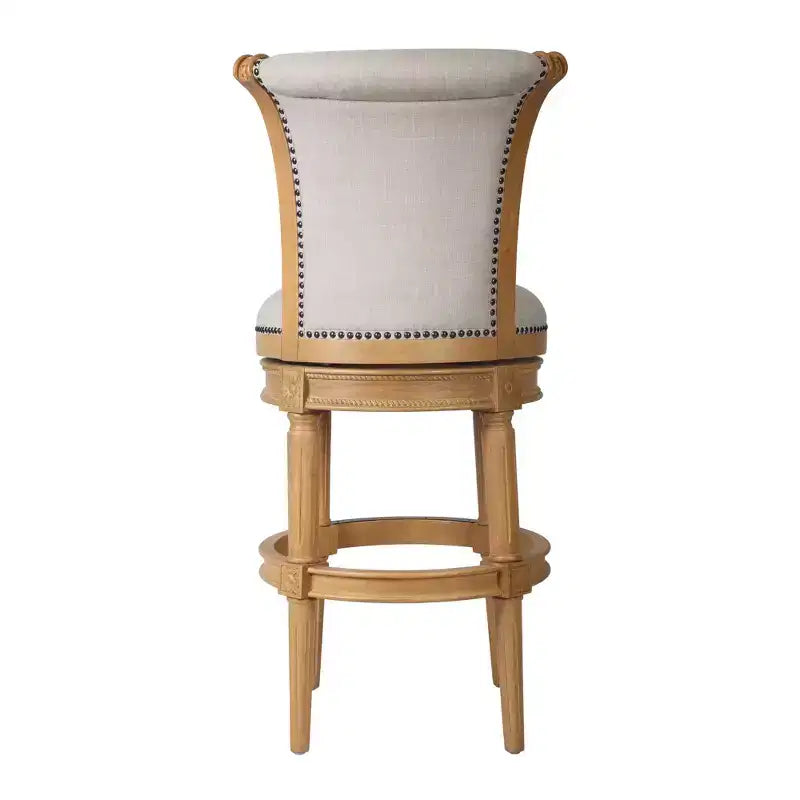 Chaise de bar pivotante HomeRoots de 30 po en tissu beige et bois massif, hauteur bar
