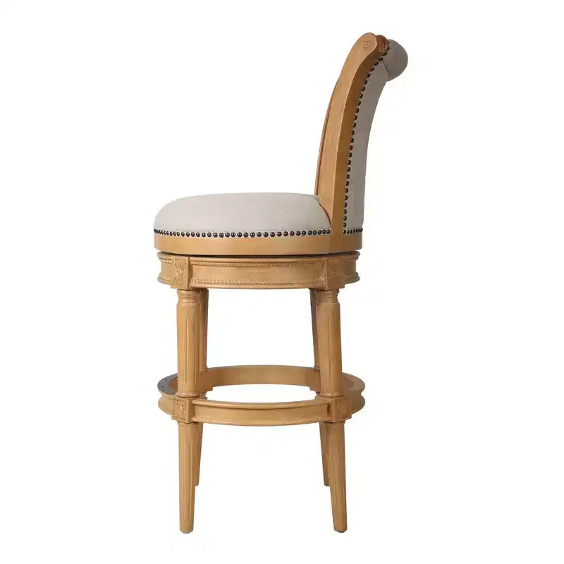 Chaise de bar pivotante HomeRoots de 30 po en tissu beige et bois massif, hauteur bar