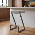 Tabouret de bar sans dossier 26 en similicuir gris et noir et fer forgé à hauteur de comptoir