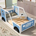 Cadre de lit plateforme Okak Twin/Full avec roulettes Lit en forme de voiture classique avec barrières pour enfants, lattes en bois solides sans bruit, assemblage facile, blanc
