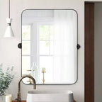 Miroir mural pivotant rectangulaire aux bords arrondis en fer noir, 91 × 61 × 4 cm