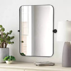 Miroir mural pivotant rectangulaire aux bords arrondis en fer noir, 91 × 61 × 4 cm