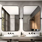 Miroir mural pivotant rectangulaire aux bords arrondis en fer noir, 91 × 61 × 4 cm