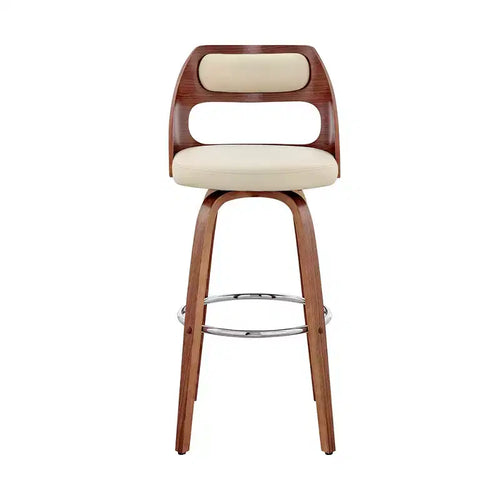 HomeRoots 30 Cream and Brown Faux Leather Swivel Bar Chair
