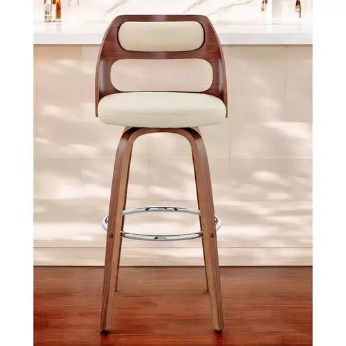 Chaise de bar pivotante HomeRoots 30 en similicuir crème et marron