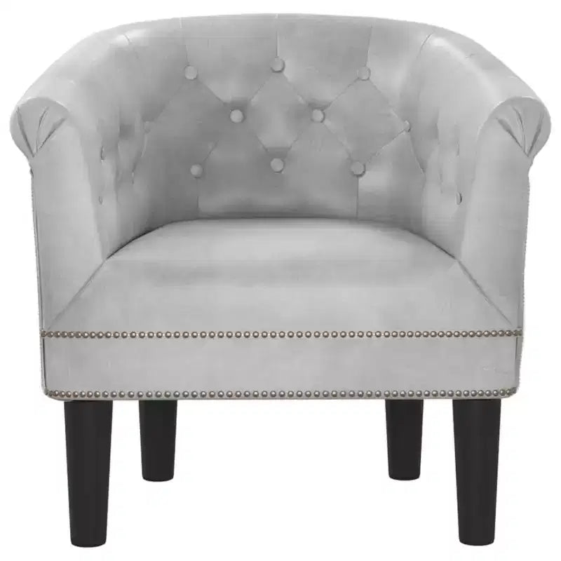 Fauteuil club élégant – Individuel, simili cuir argenté, mousse, pin et contreplaqué pour le salon ou le bureau