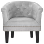 Fauteuil club élégant – Individuel, simili cuir argenté, mousse, pin et contreplaqué pour le salon ou le bureau